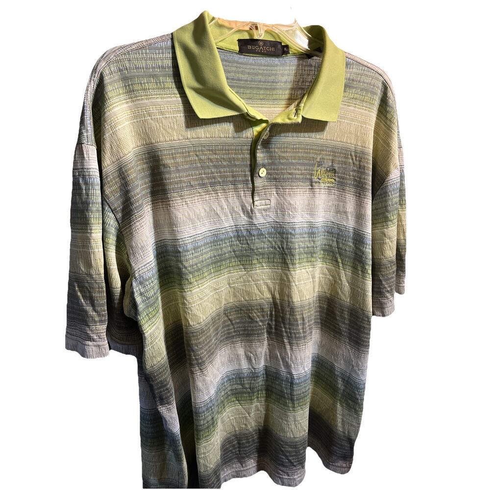 Bugatchi Uomo Mens Polo Shirt XL Green Golf Short Sleeve 1/4 Button Cotton EUC